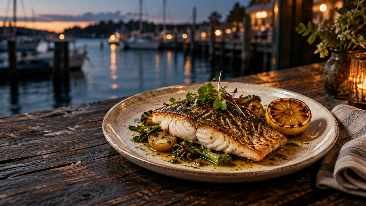 Oak-fire seafood at Harbor & Pine