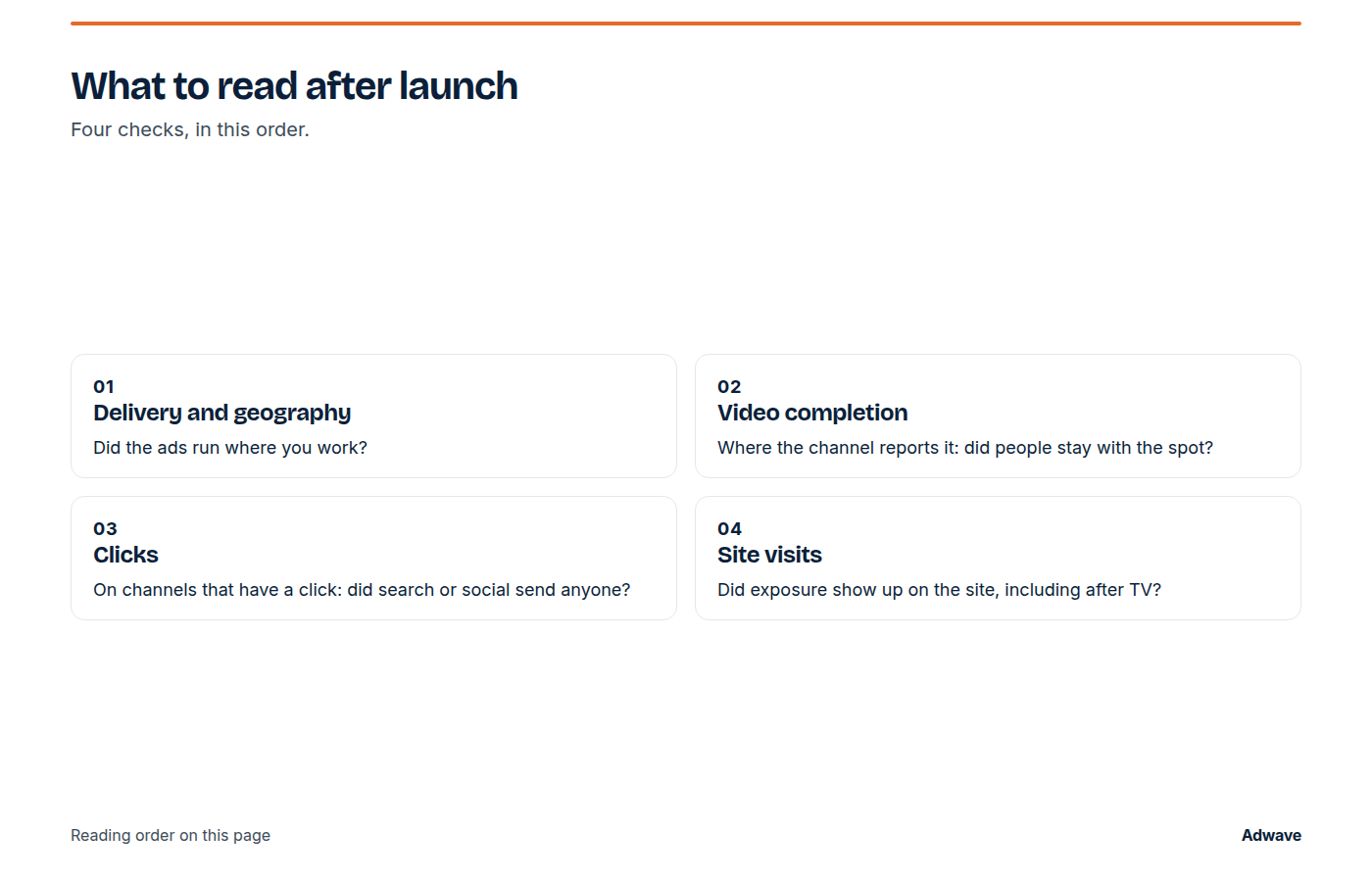 Read delivery, clicks, and site outcomes in that order