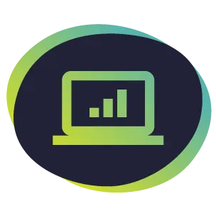 An icon of a computer with a graph on the screen.