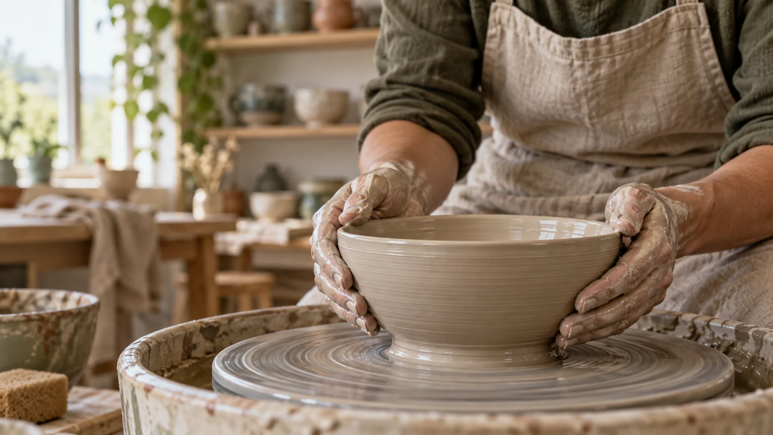 Potter working in a studio