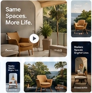 Furniture ads adapted to video, mobile, and social placements